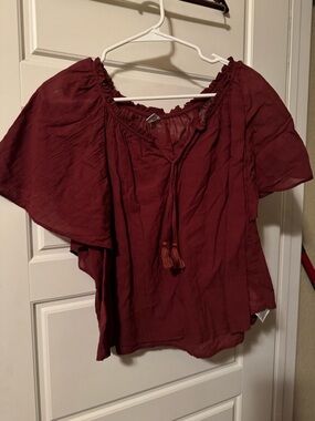 Old Navy Brown Peasant Blouse with Tassel Tie